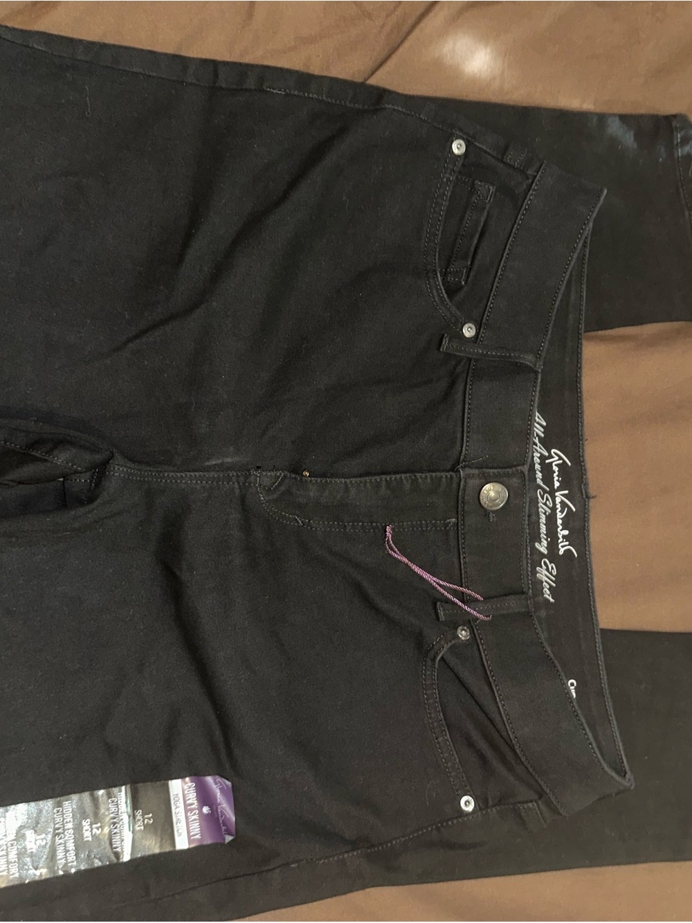 Gloria Vanderbilt Black Skinny Jeans with Subtle Purple Stitching